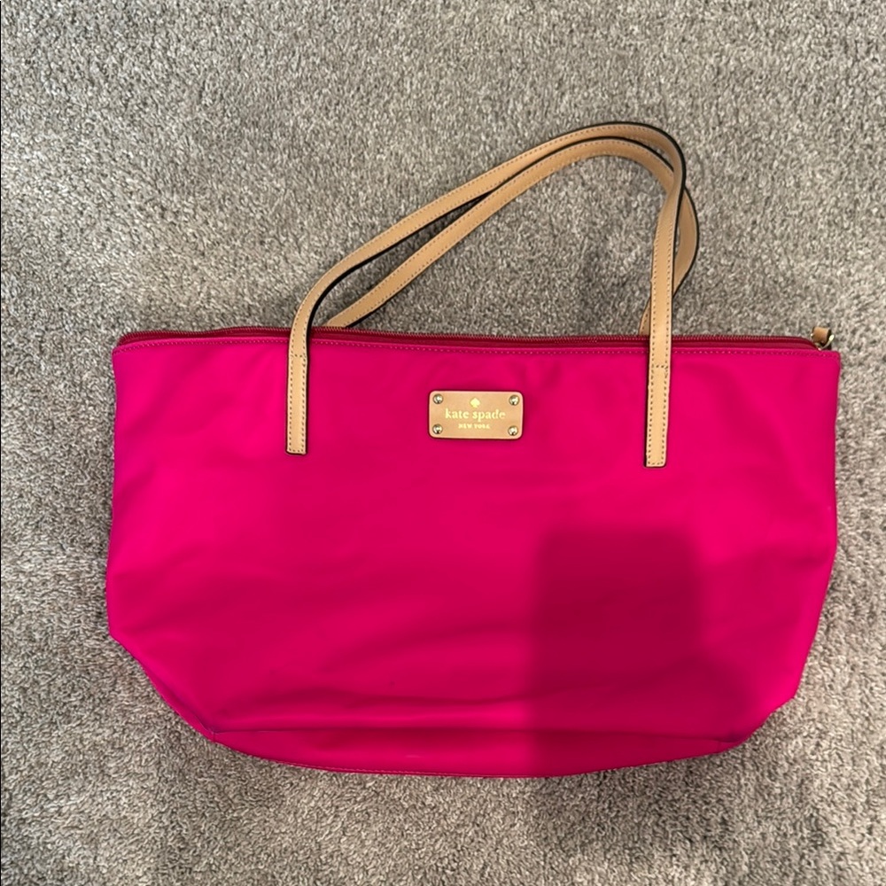 Kate Spade Pink and Tan Tote with Gold Hardware